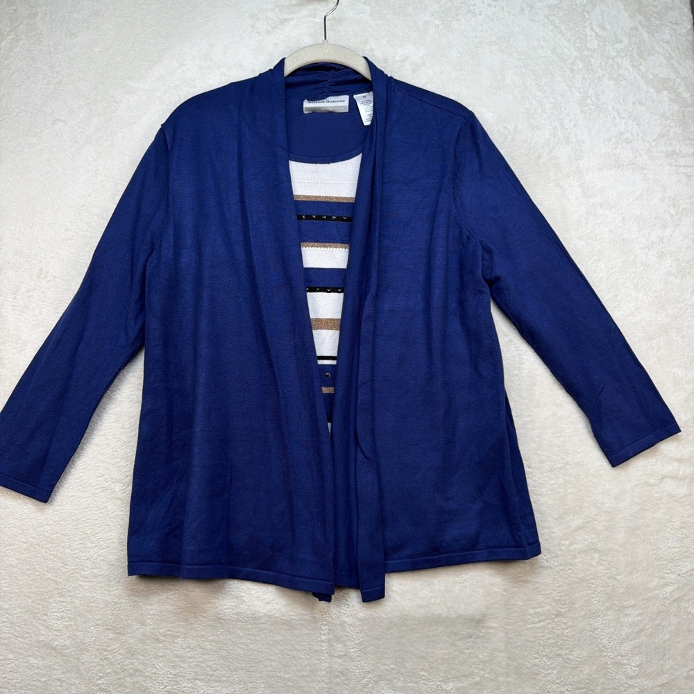 Alfred Dunner Open Front Cardigan Women's PS Blue Layered Petite 3/4 Sleeve